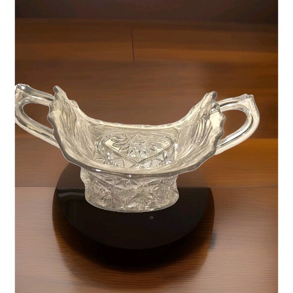 Vintage Clear Glass Flared Oval Bowl 2 Handled Elegant Festive Decorative - Picture 1 of 12